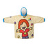 A kids' wearable blanket in beige with a blue hood, featuring a smiling girl and colourful flowers.