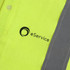 A bright yellow unisex polo shirt with reflective grey detailing and a logo on the front.