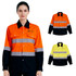 A unisex cotton hi-vis reflective long-sleeve shirt in orange and black, and a yellow and black variant, featuring branding.