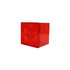 A square block coin bank in bright red, featuring circular coin entry and textured sides. The bank has a logo on it.