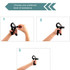 A black adjustable hand grip with a resistance dial, shown in three sequential positions for adjustment.