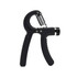 A black adjustable hand grip with a spring mechanism and textured handles for improved grip.