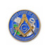 A blue and gold enamel pin featuring Masonic symbols, an astronaut, and representation of Ohio.