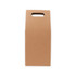 A portable wine box in brown with a handle, designed to hold two bottles. It features a simple, unmarked exterior.