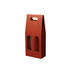A portable wine box made of red cardboard, featuring two clear windows and a handle for easy carrying.