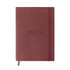 A burgundy PU cover notebook featuring an embossed logo and a matching elastic band closure.