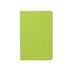 A green PU A6 notebook featuring a smooth cover and an elastic band. It has a logo on the front.