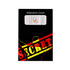 A sliding webcam cover in white, featuring a black background with a red and yellow design and a logo.