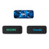 A set of three black tablet webcam covers with various logos displayed on them.