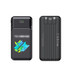 A black 10000mAh power bank with a colourful design and multiple charging ports, featuring a logo on the front.
