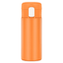 An orange drink bottle with a sleek design and a built-in flip top. It features a logo on the surface.