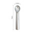A silver ice cream scoop with a rounded head and a handle. Features a logo on the handle. Dimensions provided.