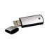 A metallic silver and black USB flash drive with a removable cap. It features a logo on the body.