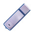 A silver and blue flash drive with a sleek design and a small hole for attachment. It features a logo on the front.