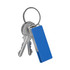 A blue Milan LED flash drive attached to keys on a metal keyring.