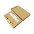 A wireless eco power bank in a beige cardboard box, featuring a simple design and an on/off button.