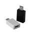 A black and a white Type-C adapter, designed for connecting devices. Both have a rectangular shape with rounded edges.