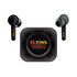 Active noise cancelling TWS earbuds in black with a charging case, featuring a logo and multi-coloured branding.