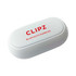 A white charging case for Clipz TWS earbuds, featuring a logo on the lid.