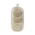 Eco-friendly TWS earbuds in light beige case, featuring a simple design and a logo on the surface.