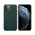 A green PU iPhone case featuring a textured finish, set against a black background showing the phone's screen.