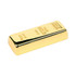 A gold-coloured flash drive shaped like a gold bar, featuring a logo on one side.