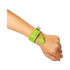 A green USB flash drive designed as a slap bracelet, worn on a wrist with a removable cap.