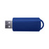 A blue USB flash drive with a protective cover and a loop for attachment.