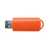 An orange flash drive with a protective cap and a loop for attachment. It features a silver USB connector.