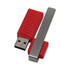 A red and silver Reuban flash drive, featuring a ribbed design and a detachable metal cap.