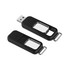 A black flash drive with a metallic section and a keyring attachment, positioned next to another similar flash drive.