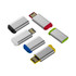 A collection of six rectangular flash drives in silver with coloured caps, including black, red, green, blue, and yellow.