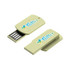 A light green flash drive with a sliding cover and a logo. Features a compact and eco-friendly design.