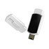 A silver and black LED flash drive with a removable cap, featuring a logo on the side.
