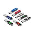A collection of LED flash drives in various colours, including red, white, blue, and black, featuring multiple logos.