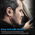 Wireless stereo earbuds in black, displayed on a person driving, showcasing a sleek, modern design.