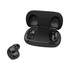 A pair of black wireless earbuds in a charging case, one earbud outside the case. The case has a simple design.