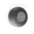 A black waterproof Bluetooth speaker with a circular shape and control buttons on the top.