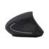 A black ergonomic wireless mouse with a sleek design and buttons on the side. It features a subtle branding logo.