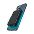 A black MagSafe power bank magnetically attached to a smartphone, showcasing its sleek design.