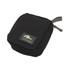 A black eco accessory pouch with a zip closure and a grey carry handle, featuring a logo.