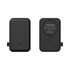 A black power bank featuring a magnetic surface and LED indicator lights, with a branding logo on the back.