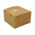 A brown cardboard box with a logo on the surface, featuring a simple, rectangular design.