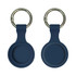 A navy blue silicone Airtag case featuring a keyring, with a simple, sleek design.
