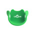 A green party hat with a soft texture and ear-like protrusions, featuring a logo on the front.