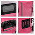 A pink waterproof crossbody handlebar bag, featuring a silver handle, pockets, and a logo on the side.