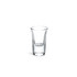 A clear glass shot glass with a tapered shape, designed for serving drinks, presented individually.
