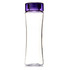 A drink bottle in clear Tritan with a purple lid, featuring a smooth, curved design and a logo.
