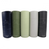 A drink bottle collection featuring four colours: navy, olive green, pale green, and light grey, each with a logo.