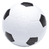 A white stress ball in the shape of a soccer ball, featuring black pentagon patches.